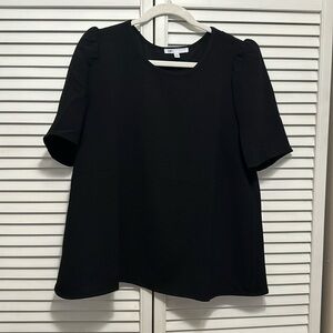 DR2 Daniel Rainn Texture Puff Sleeve Split-Back Blouse size L NWOT Black